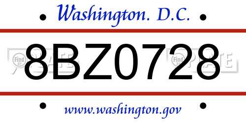 8BZ0728 District Of Columbia License Plate