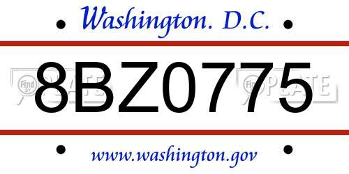 8BZ0775 District Of Columbia License Plate