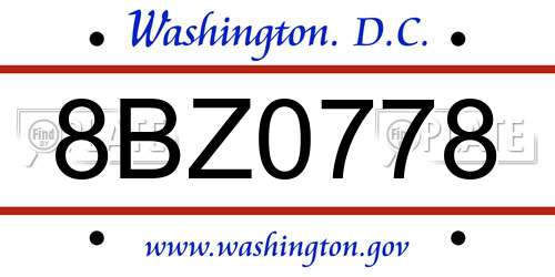 8BZ0778 District Of Columbia License Plate