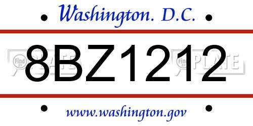 8BZ1212 District Of Columbia License Plate
