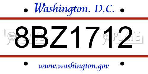 8BZ1712 District Of Columbia License Plate