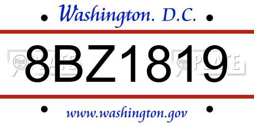 8BZ1819 District Of Columbia License Plate