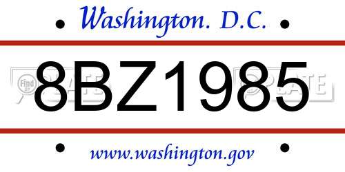 8BZ1985 District Of Columbia License Plate
