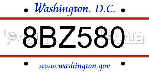8BZ580 District Of Columbia License Plate