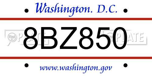 8BZ850 District Of Columbia License Plate