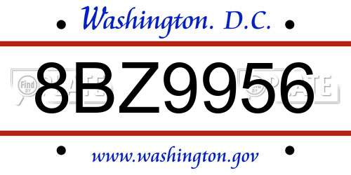 8BZ9956 District Of Columbia License Plate
