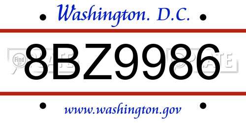 8BZ9986 District Of Columbia License Plate