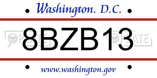 8BZB13 District Of Columbia License Plate