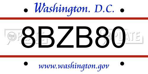 8BZB80 District Of Columbia License Plate