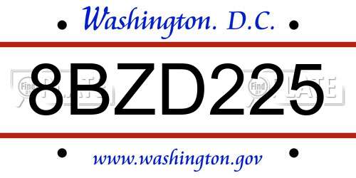 8BZD225 District Of Columbia License Plate