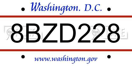 8BZD228 District Of Columbia License Plate