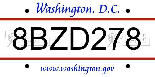 8BZD278 District Of Columbia License Plate