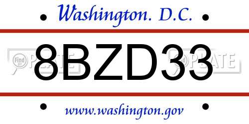8BZD33 District Of Columbia License Plate