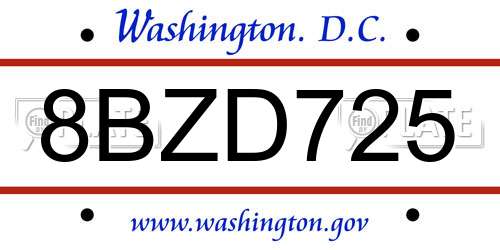 8BZD725 District Of Columbia License Plate