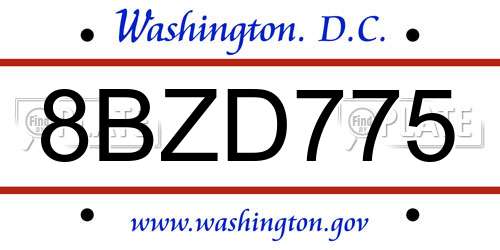 8BZD775 District Of Columbia License Plate
