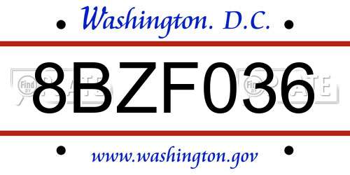 8BZF036 District Of Columbia License Plate