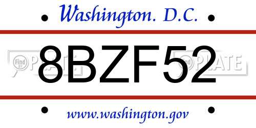 8BZF52 District Of Columbia License Plate