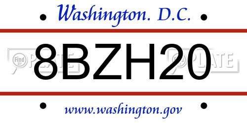 8BZH20 District Of Columbia License Plate