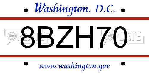 8BZH70 District Of Columbia License Plate