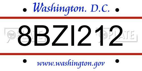 8BZI212 District Of Columbia License Plate