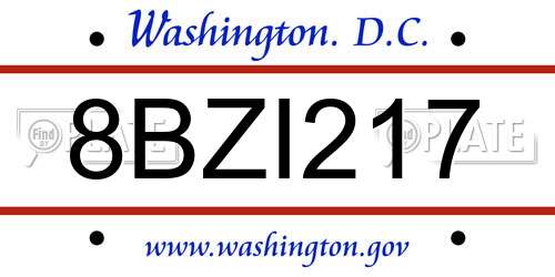 8BZI217 District Of Columbia License Plate