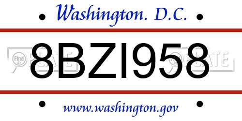 8BZI958 District Of Columbia License Plate
