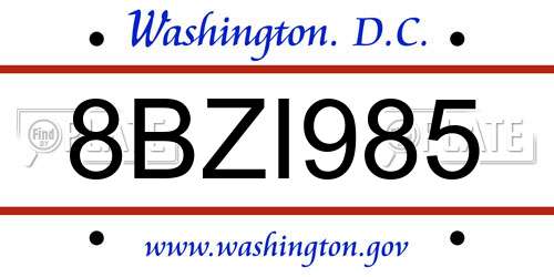 8BZI985 District Of Columbia License Plate