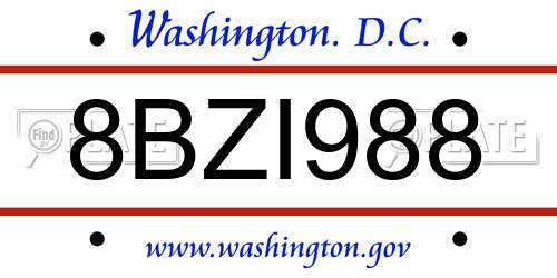 8BZI988 District Of Columbia License Plate