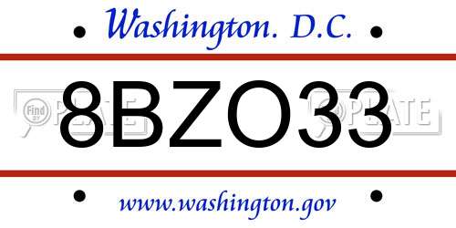 8BZO33 District Of Columbia License Plate