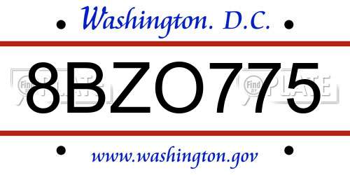 8BZO775 District Of Columbia License Plate