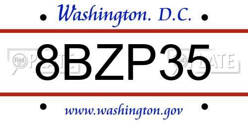 8BZP35 District Of Columbia License Plate