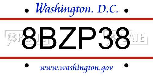 8BZP38 District Of Columbia License Plate