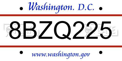8BZQ225 District Of Columbia License Plate