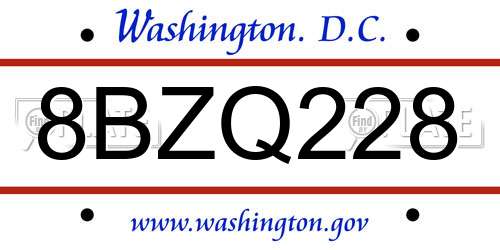 8BZQ228 District Of Columbia License Plate