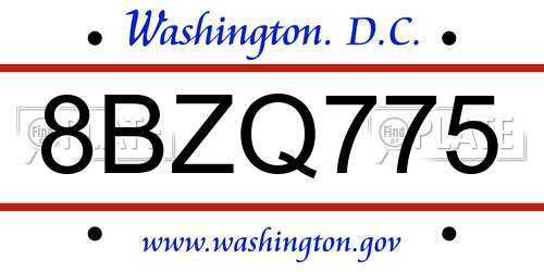 8BZQ775 District Of Columbia License Plate
