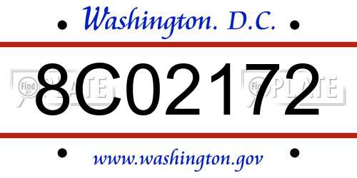 8C02172 District Of Columbia License Plate
