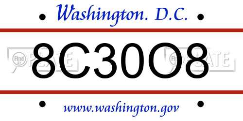 8C30O8 District Of Columbia License Plate