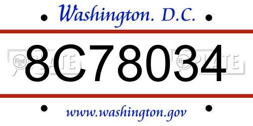 8C78034 District Of Columbia License Plate