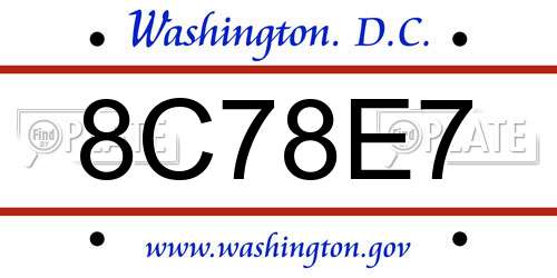8C78E7 District Of Columbia License Plate
