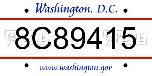 8C89415 District Of Columbia License Plate