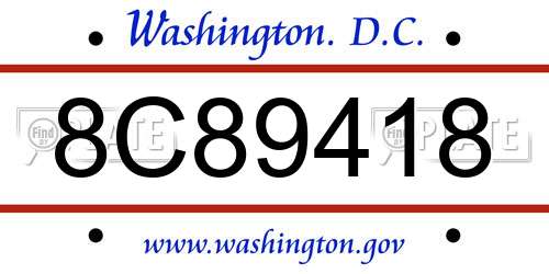 8C89418 District Of Columbia License Plate
