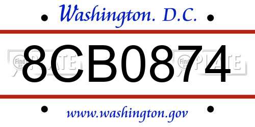 8CB0874 District Of Columbia License Plate