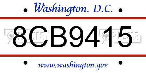 8CB9415 District Of Columbia License Plate
