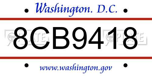 8CB9418 District Of Columbia License Plate