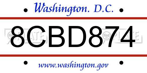 8CBD874 District Of Columbia License Plate