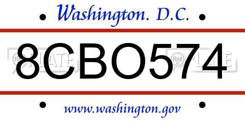 8CBO574 District Of Columbia License Plate