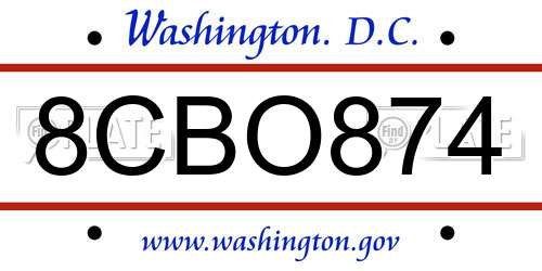 8CBO874 District Of Columbia License Plate