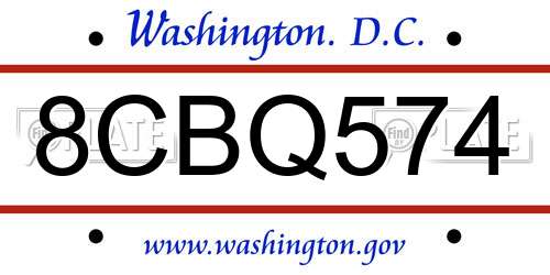 8CBQ574 District Of Columbia License Plate