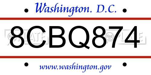8CBQ874 District Of Columbia License Plate