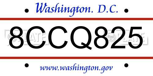 8CCQ825 District Of Columbia License Plate